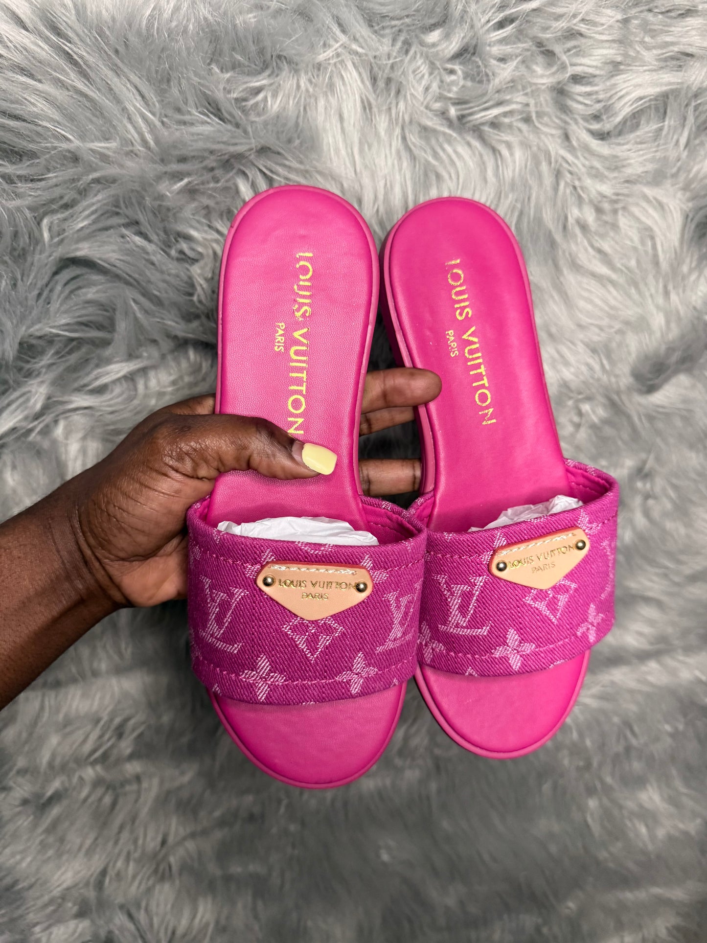 Pink Lv Luxury Slides