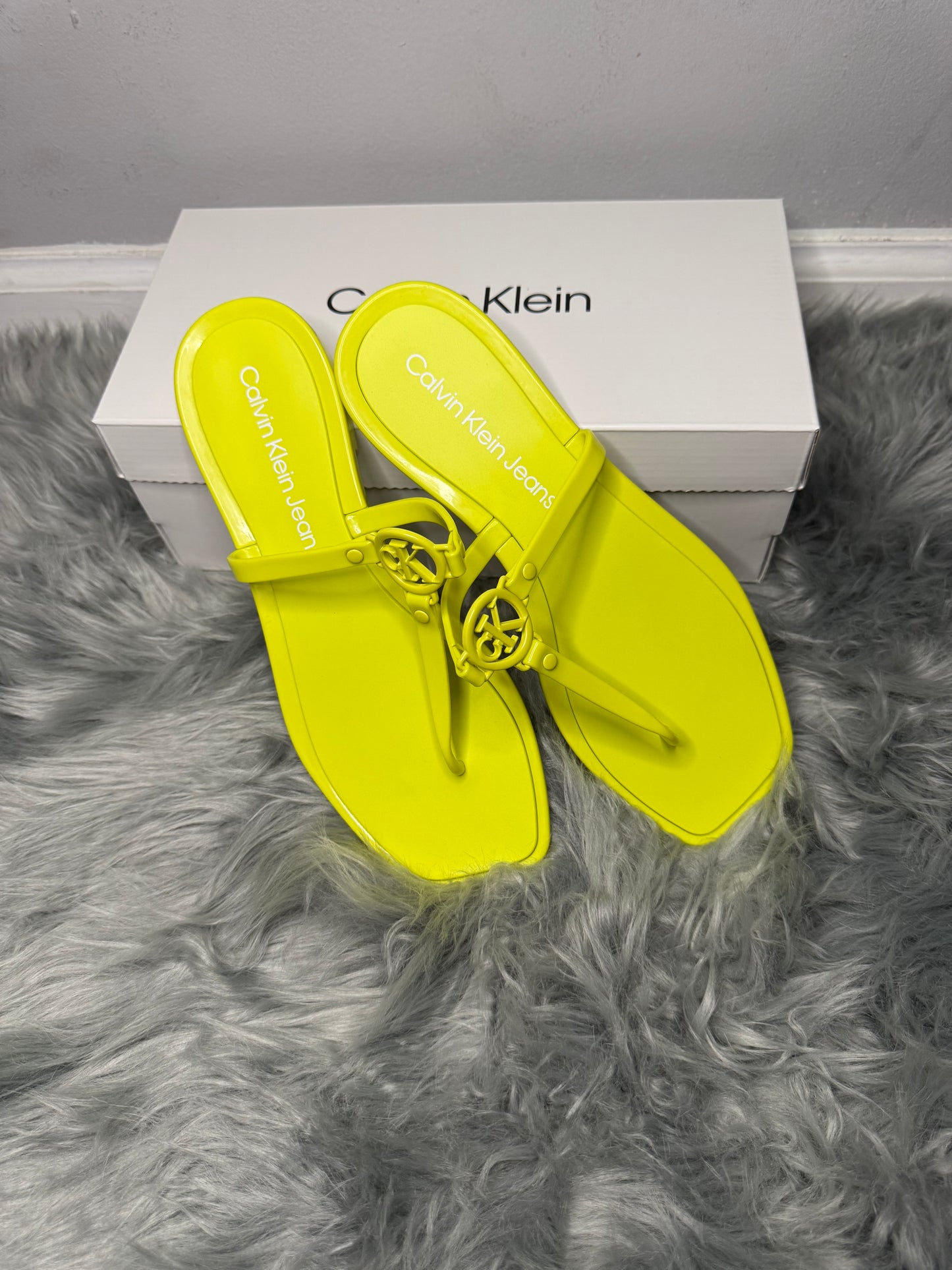 Neon Yellow Calvin Klein Flat Sandals