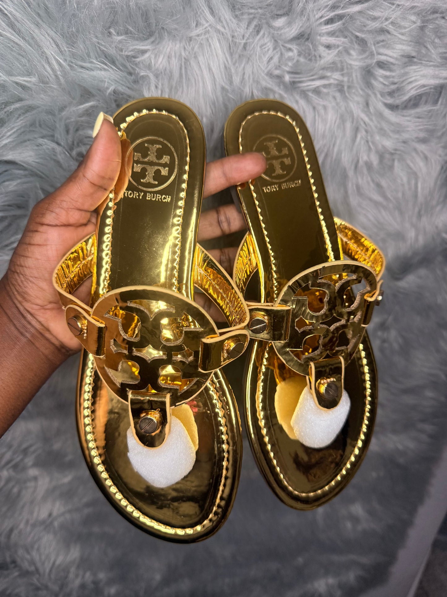 Gold Tory Burch Designer Flat Sandals