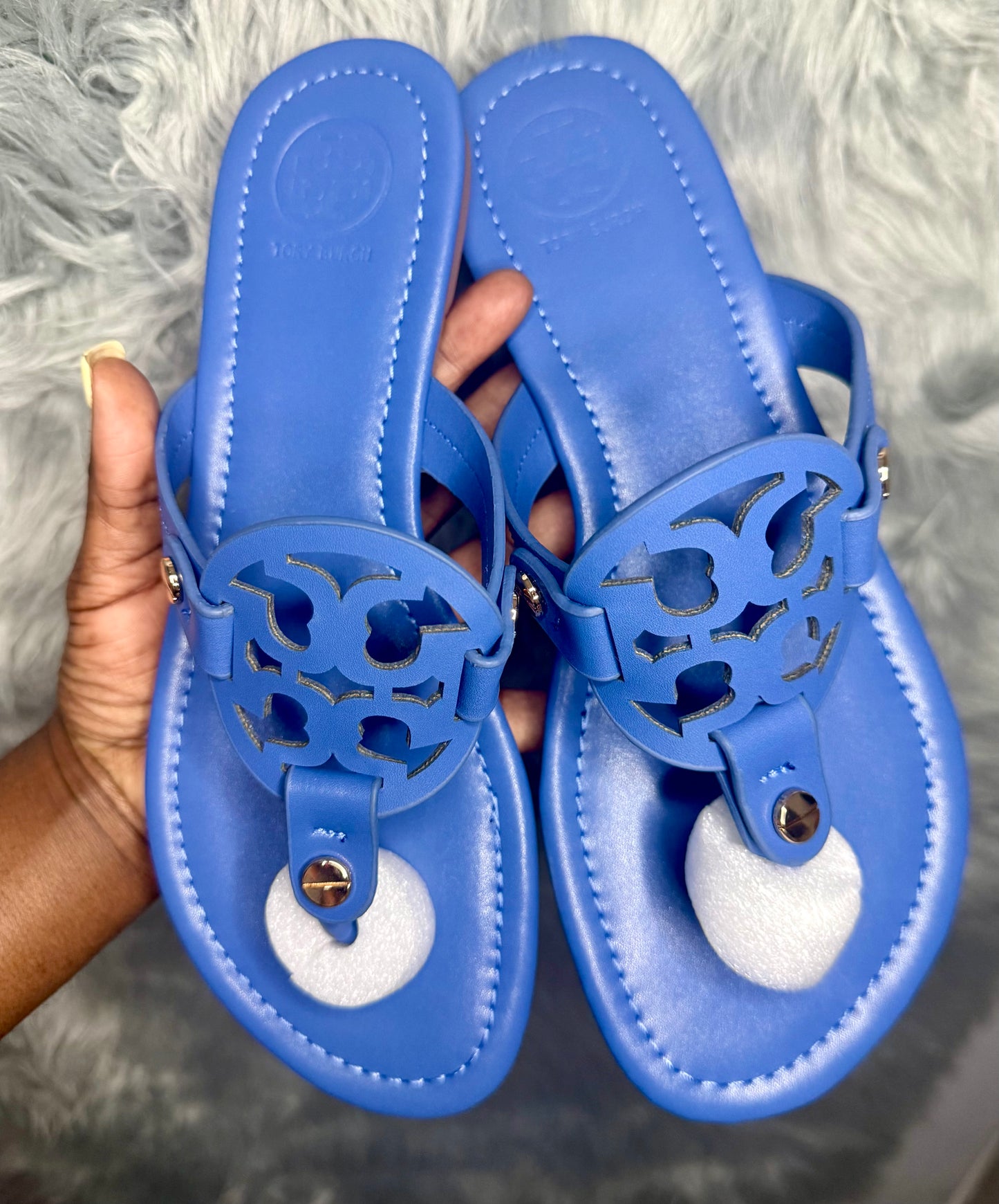 Blue Tory Burch Designer Flat Sandals