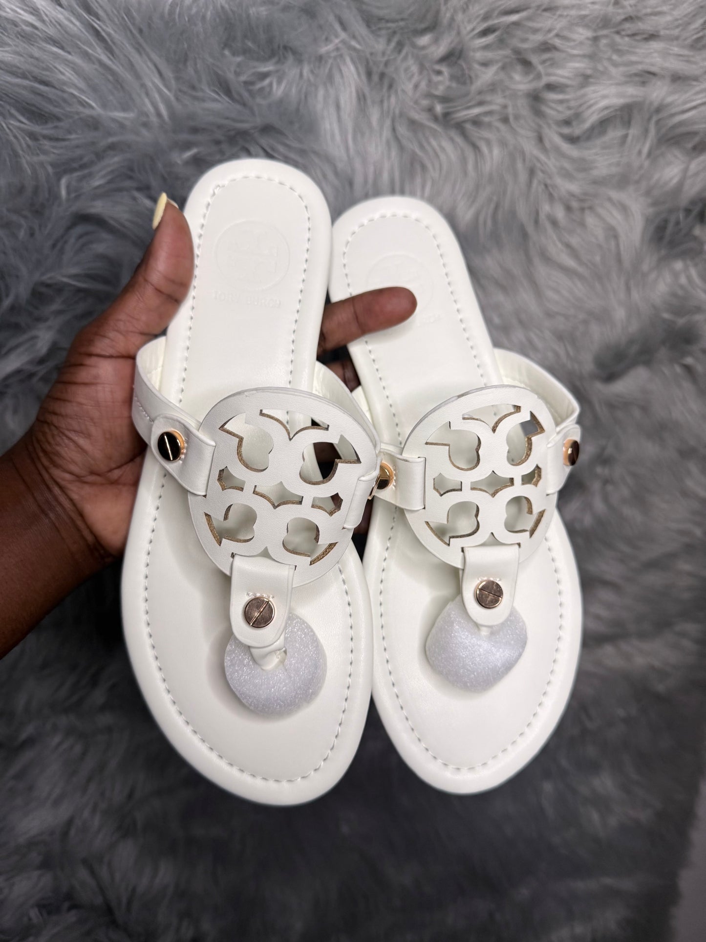 White Tory Burch Designer Flat Sandals