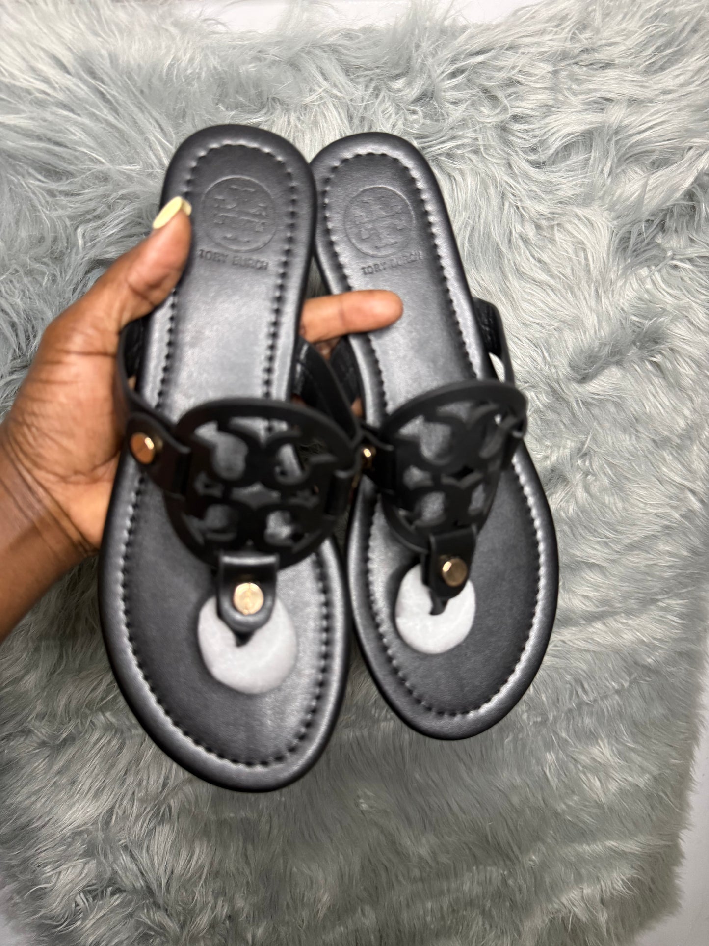Black Tory Burch Designer Flat Sandals