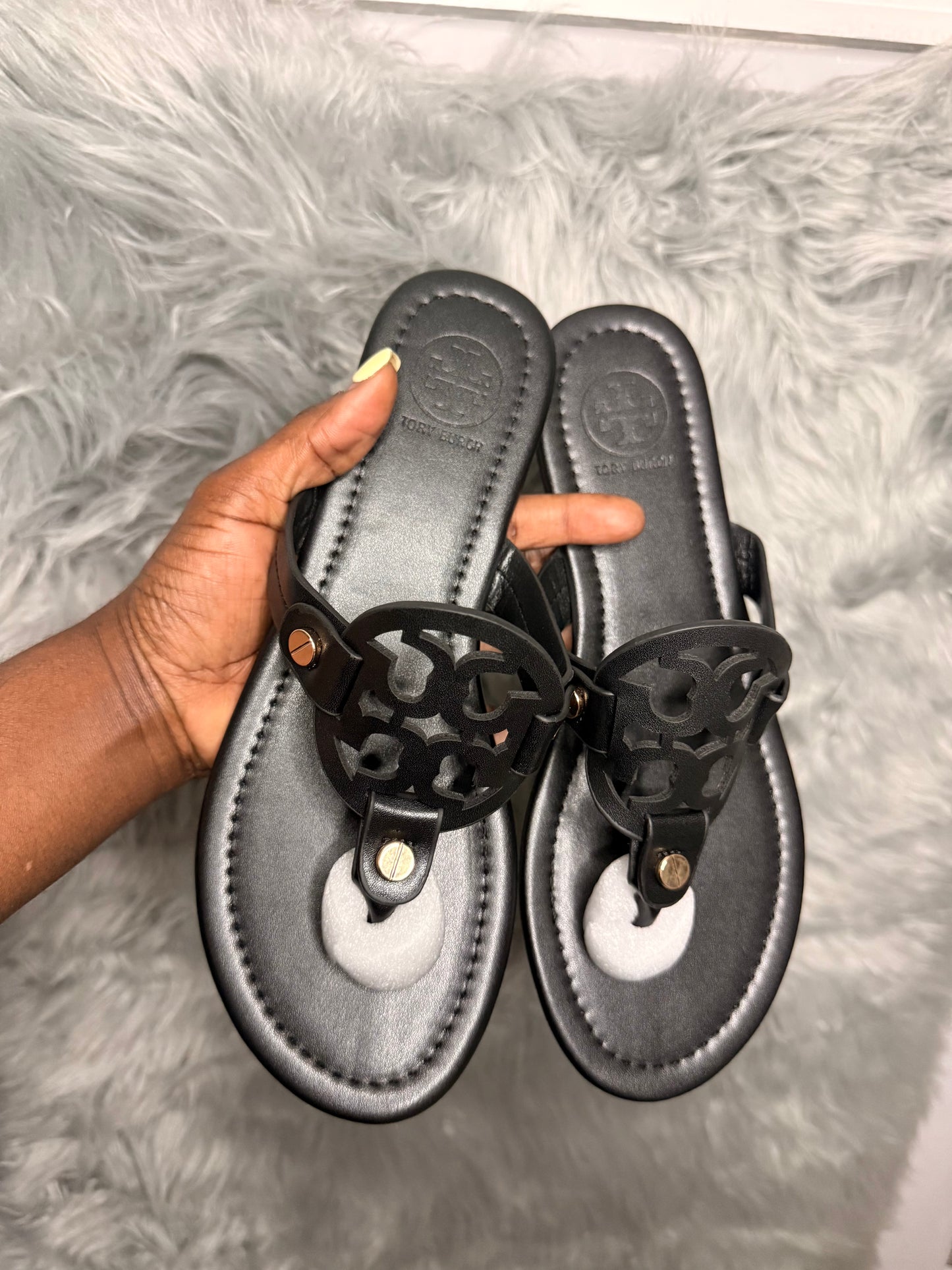 Black Tory Burch Designer Flat Sandals
