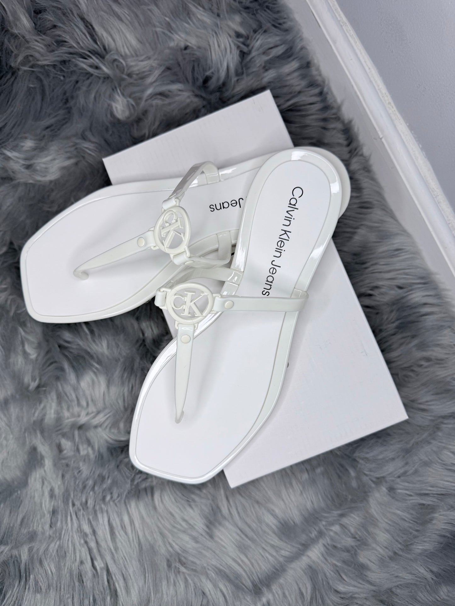 White Calvin Klein Flat Sandals